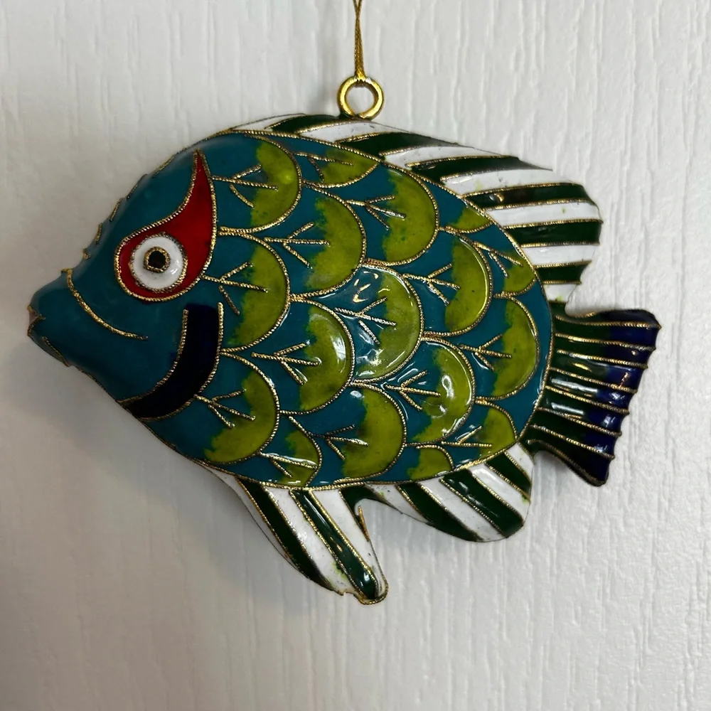Vibrant Blue and Green with White and Black Fins Fish Hanging Decor / Ornament